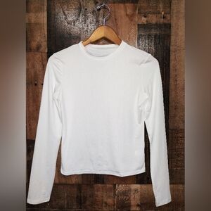 Classic White Long Sleeve Stretch Basic Top Size Large
